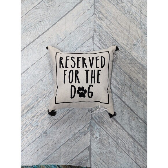 Reserve for the dog cream square decorative throw pillow and black tassels - Picture 1 of 6